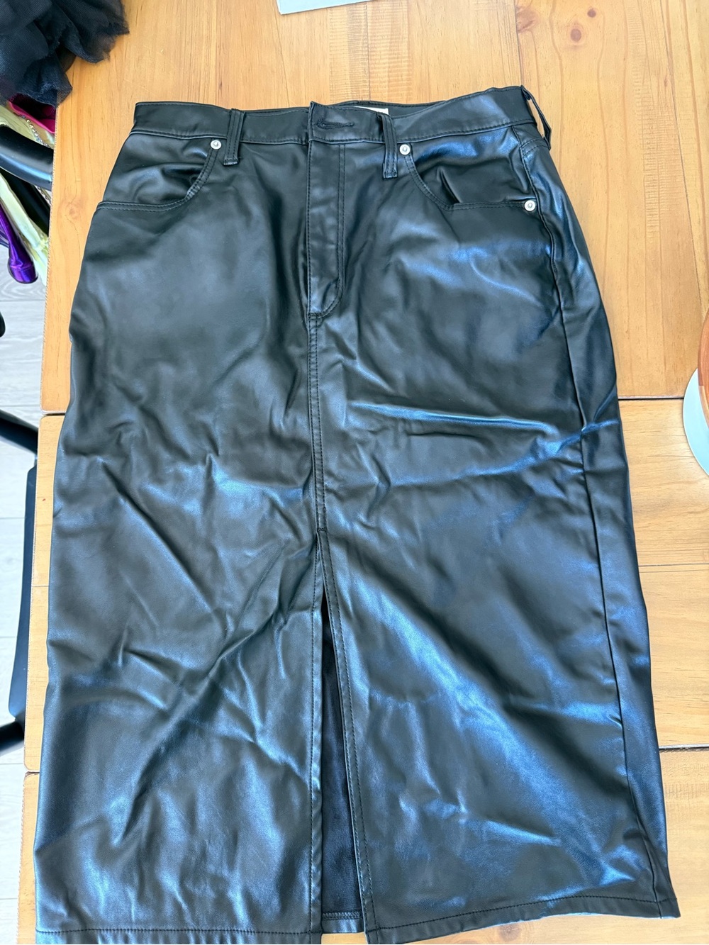 Xhilaration Black Faux Leather Front-Slit Pencil Skirt